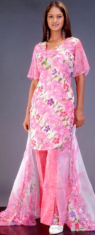 Pink Floral Suit with Parallel Salwar