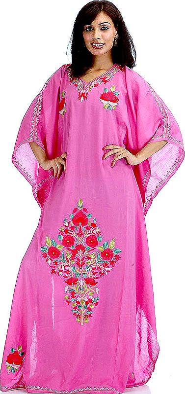 Pink Kaftan with Floral Aari Embroidery