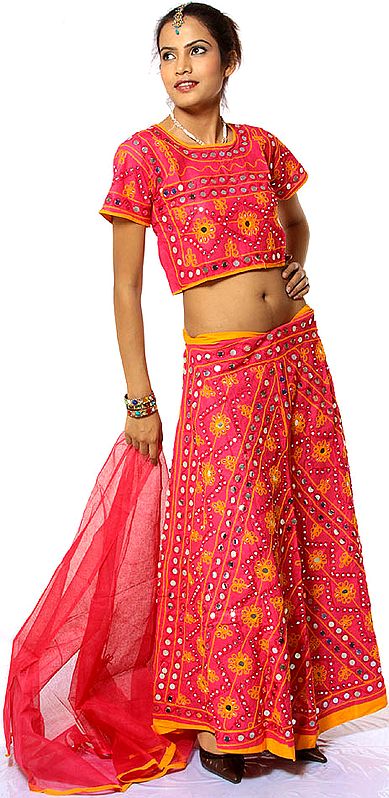 Pink Lehenga Choli from Gujarat with Large Sequins