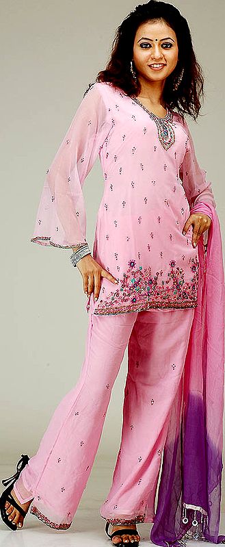 Pink Parallel Suit with Crystals and Beads