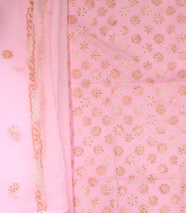 Pink Salwar Kameez Fabric with Lukhnavi Chikan Embroidery