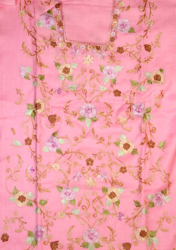 Pink Two-Piece Suit from Kashmir with Floral Aari Embroidery All-Over