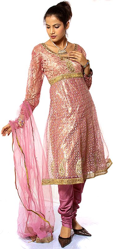 Pink Wedding Anarkali Suit with All-Over Embroidery