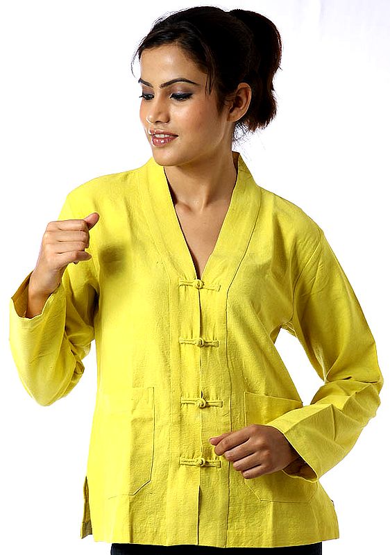 Plain Mustard-Yellow Banarasi Top for Young Ladies