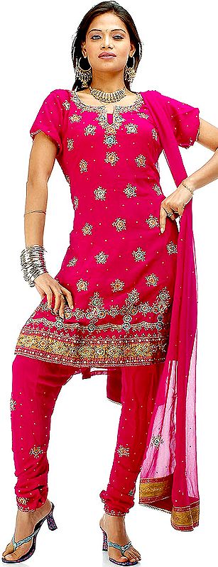 Plum Choodidaar Suit with Sequins and Embroidery