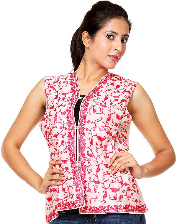 Powder-Pink Waistcoat from Kashmir with Air Embroidery All-Over