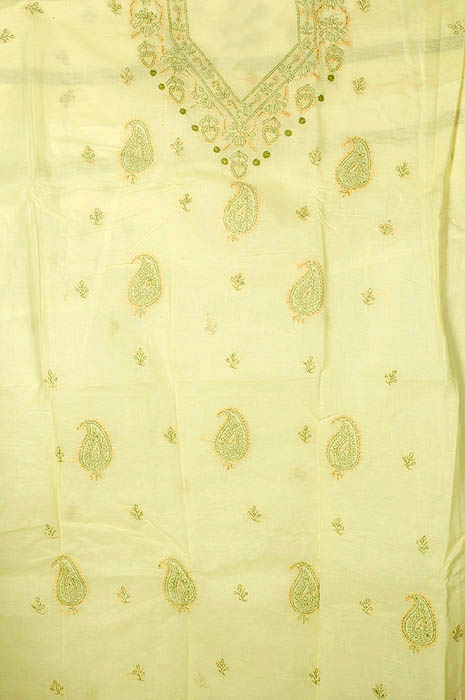 Powder-Yellow Chikan Suit with Embroidered Paisleys