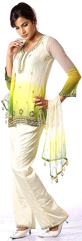 Powder-Yellow Parallel Suit with Embroidered Sequins