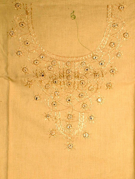 Powder-Yellow Two-Piece Khadi Suit with Embroidery and Mirrors