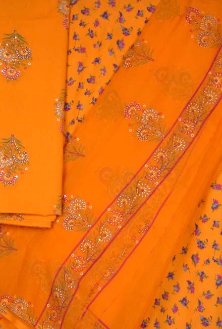 Printed Orange Suit with Thread Work