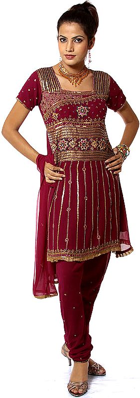 Purple Anarkali Suit with Embroidered Brass Sequins and Beads