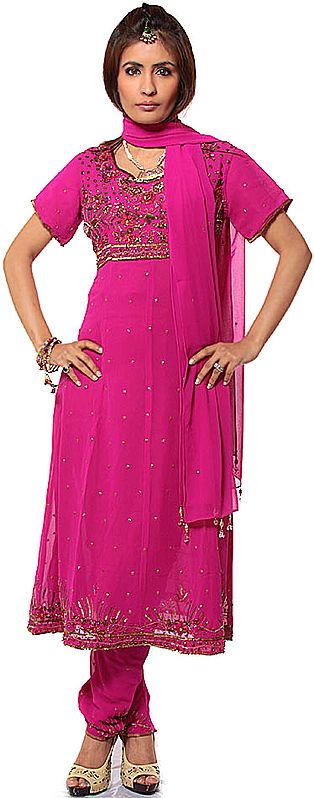 Purple Anarkali Suit with Embroidered Sequins and Beads