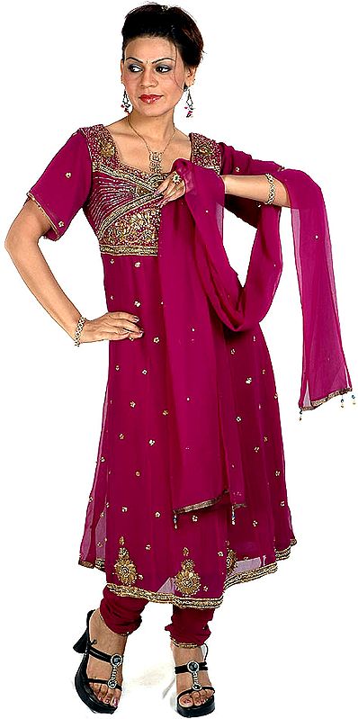 Purple Anarkali Suit with Sequins and Brass Beads