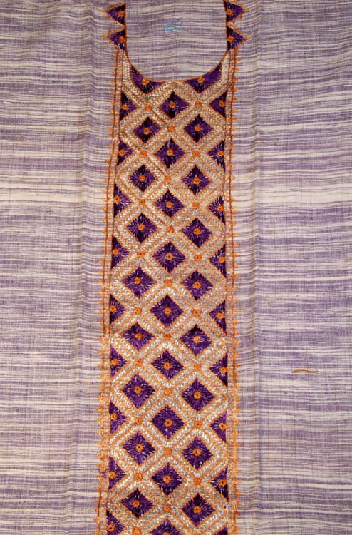 Purple and Beige Two-Piece Khadi Suit with Embroidery and Mirrors