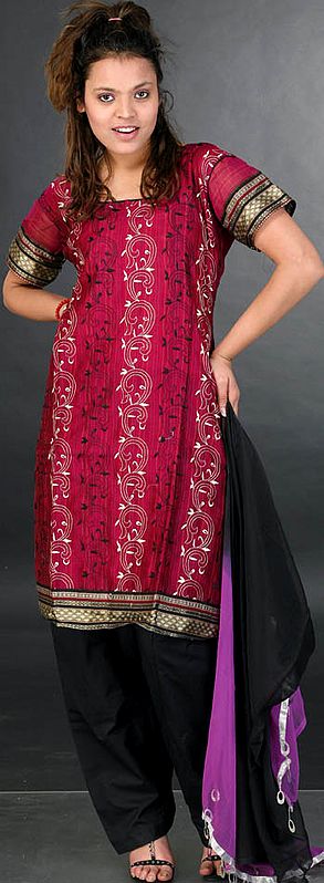 Purple and Black Salwar Kameez with All-Over Embroidery