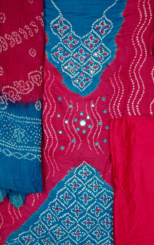 Purple and Blue Bandhani Suit from Gujarat with Mirrors