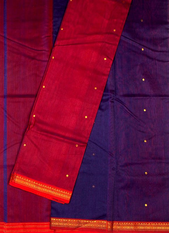 Purple and Red Hand-woven Chanderi Suit with Golden Bootis