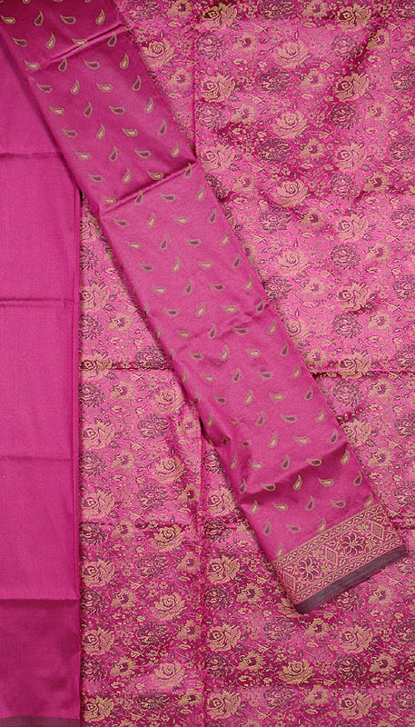 Purple Banarasi Suit with All-Over Woven Flowers