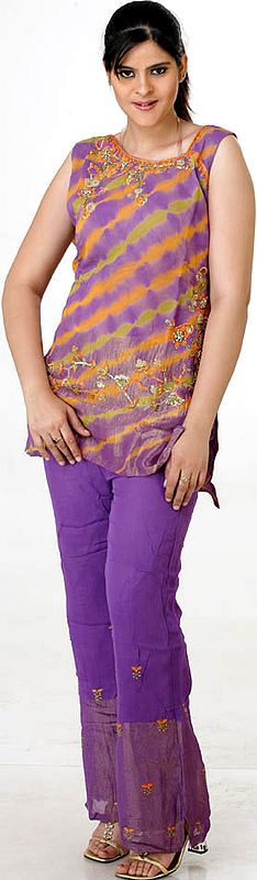 Purple Batik Dyed Two Piece Tissue Parallel Suit