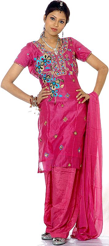 Purple Chanderi Salwar Suit with Crewel Embroidery and Beadwork