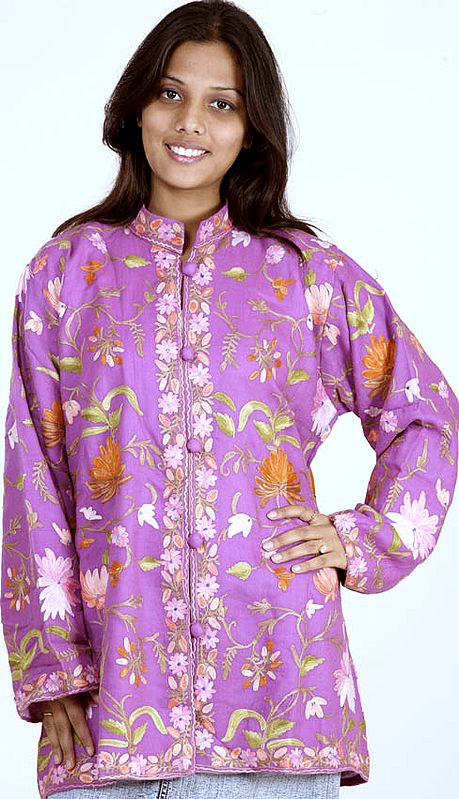 Purple Jacket with Floral Aari Embroidery