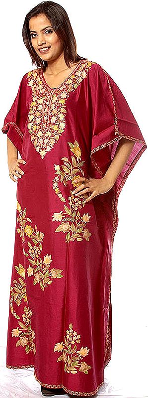 Purple Kaftan from Kashmir with Crewel Embroidery