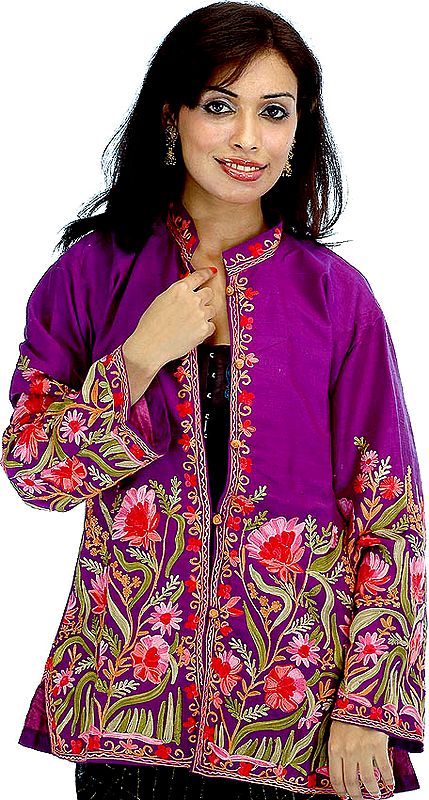 Purple Kashmiri Jacket with Aari Embroidery