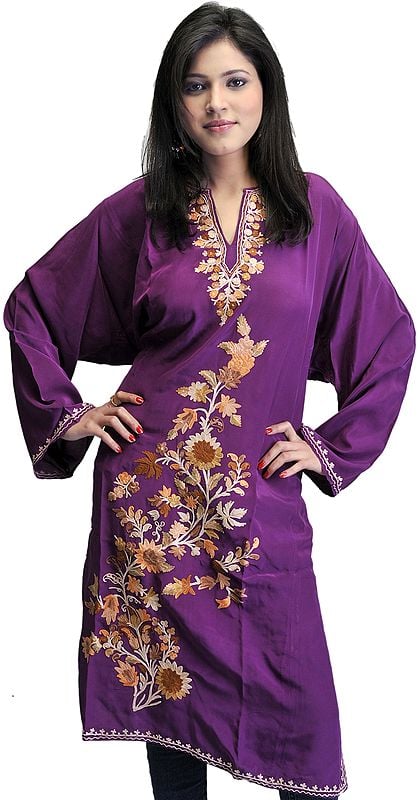Purple Kashmiri Phiran with Embroidered Paisleys