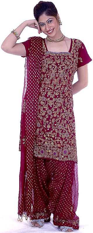 Purple Patiala Salwar Suit with All-Over Embroidery and Sequins