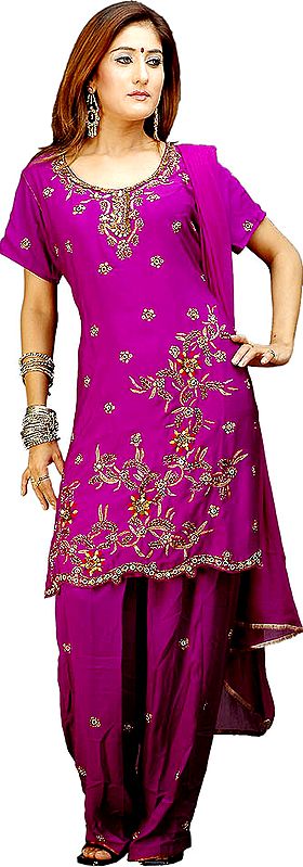 Purple Salwar Suit with Brass Beads and Threadwork