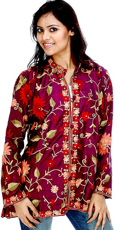 Purple Silk Jacket with Aari Embroidery