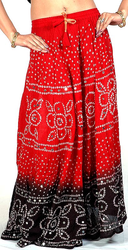 Red and Black Bandhani Skirt with Large Sequins