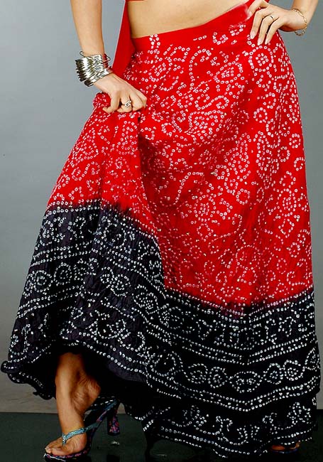 Red and Black Bandhani Skirt