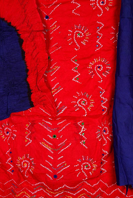 Red and Blue Bandhani Tie-Dye Suit from Gujarat