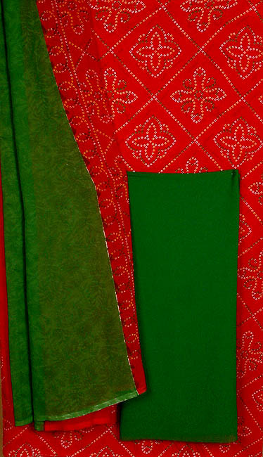 Red and Green Bandhej Suit
