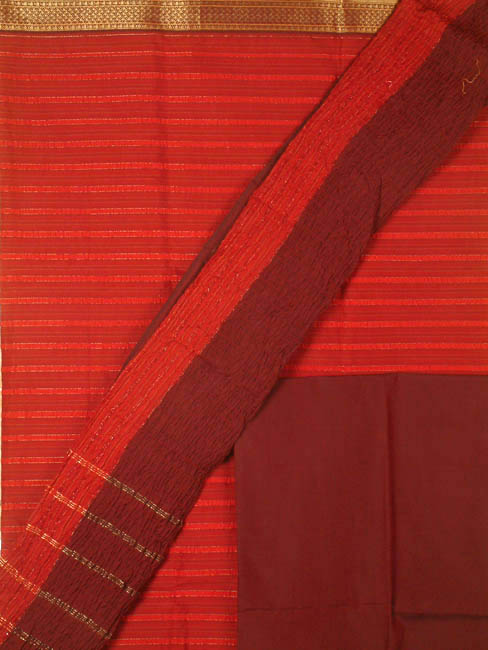 Red and Maroon Woven South Cotton Suit