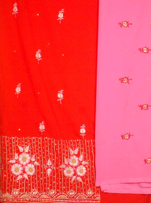 Red and Pink Suit with Embroidery and Sequins