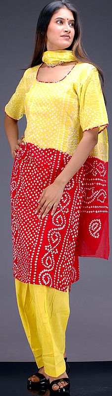 Red and Yellow Bandhini Suit