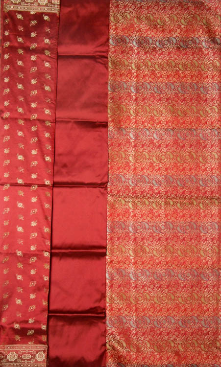 Red Banarasi Salwar Kameez Fabric with All-Over Tanchoi Weave