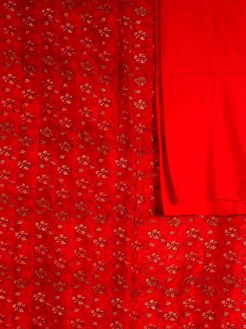 Red Banarasi Suit with All-Over Thread Weave