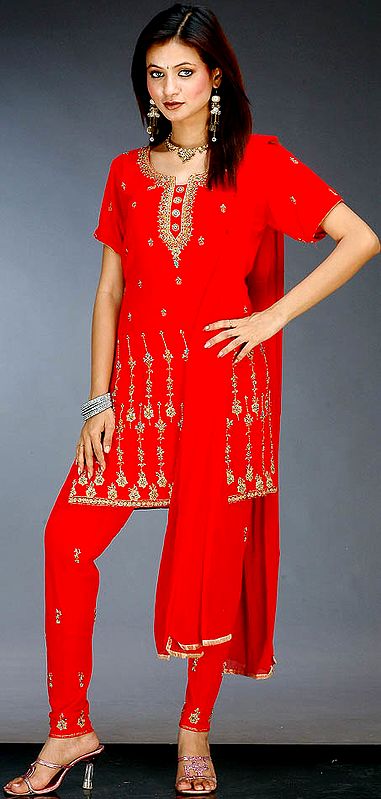 Red Bridal Choodidaar Suit with Embroidery and Beads