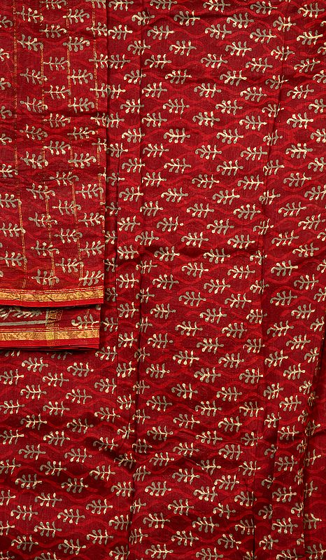Red Chanderi Salwar Kameez Suit with Printed Bootis
