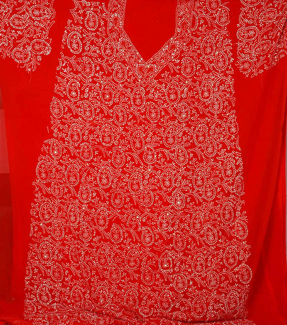 Red Chikan Suit