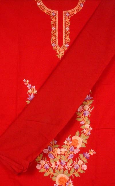 Red Cotton Suit with Kashmiri Embroidery