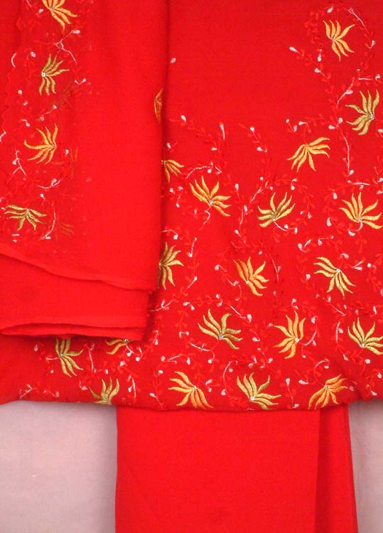 Red Georgette Suit with Embroidery