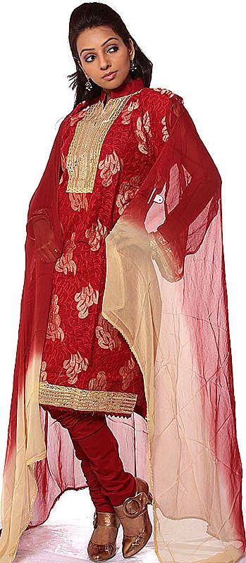 Red Gota Salwar Suit with All-Over Embroidery and Sequins