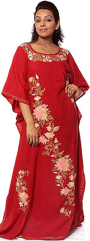 Red Kaftan from Kashmir with Aari Embroidery