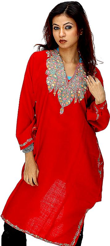 Red Kashmiri Phiran with Aari Embroidery