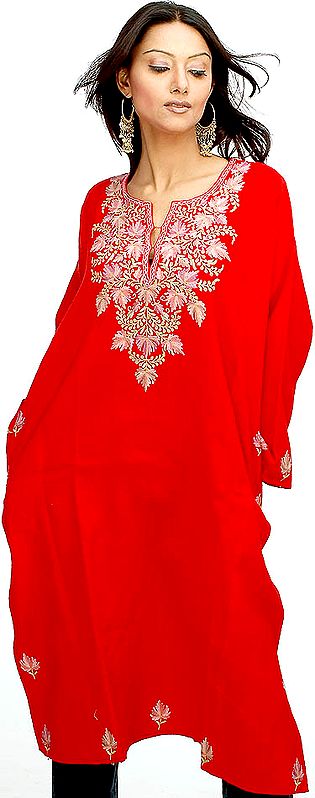 Red Kashmiri Phiran with Needle Embroidery