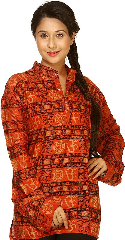 Red Kurti with Printed OM